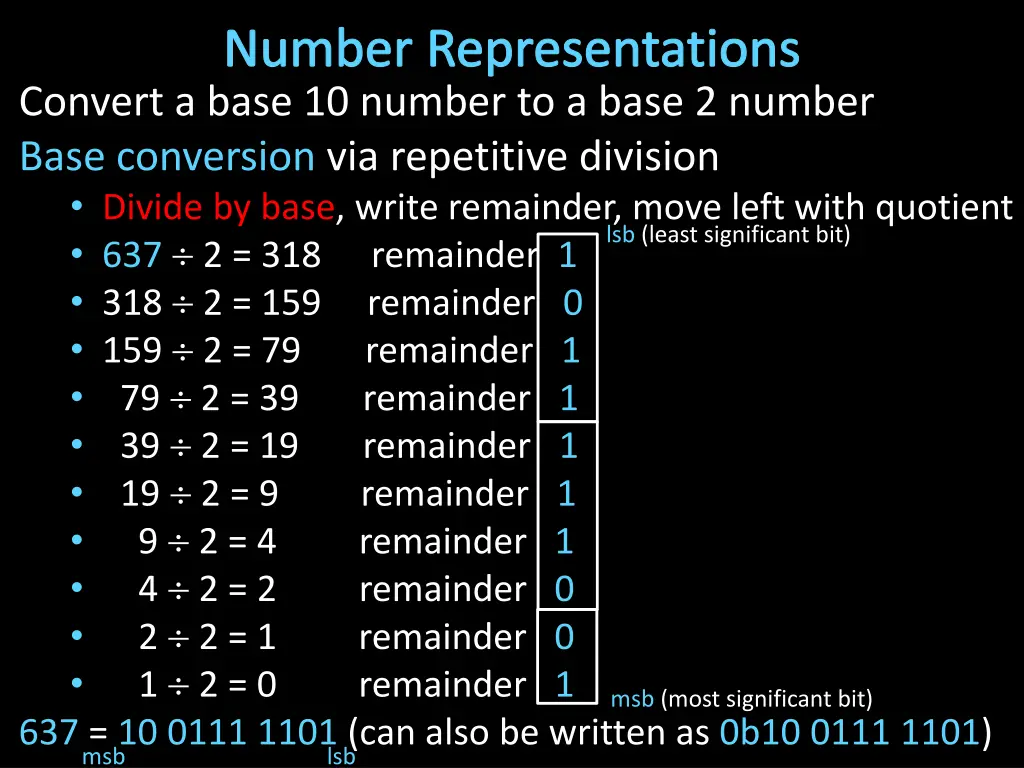 number representations convert a base 10 number