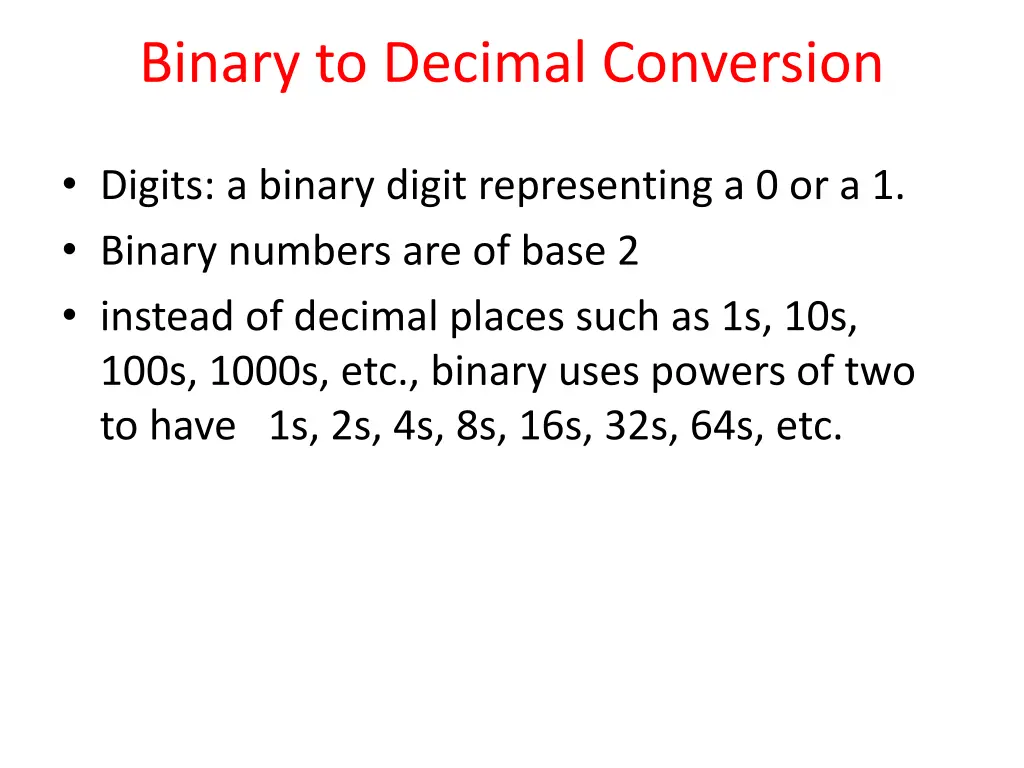 binary to decimal conversion