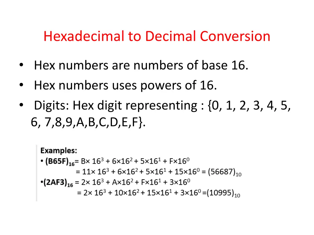 hexadecimal to decimal conversion