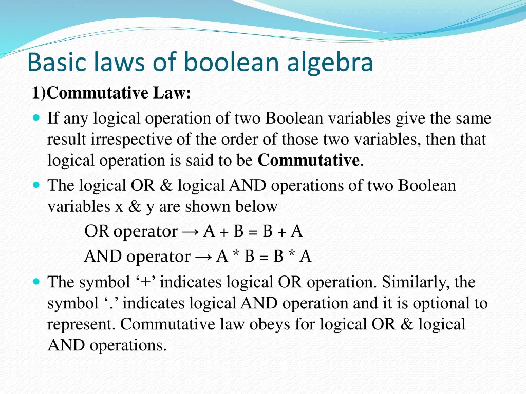 basic laws of boolean algebra 1 commutative
