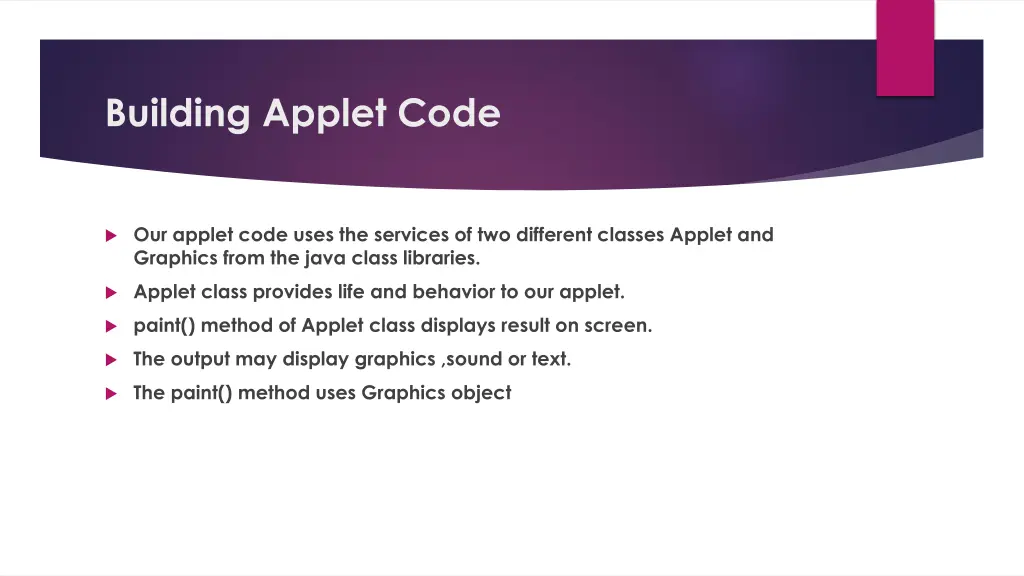 building applet code