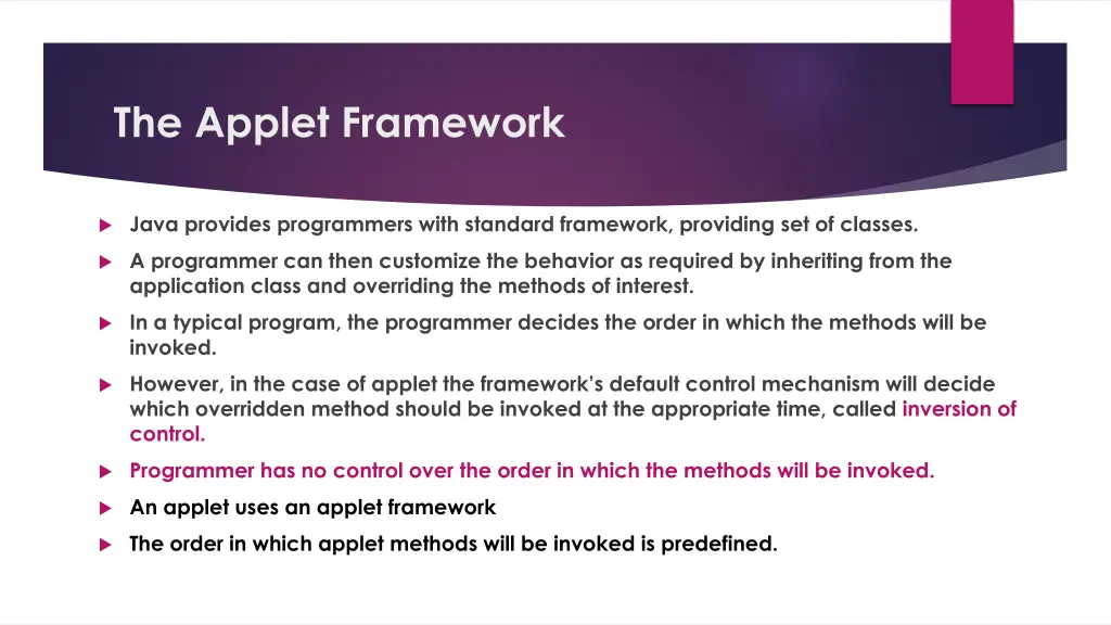 the applet framework