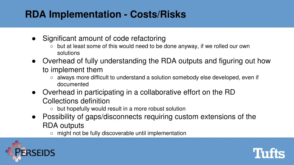 rda implementation costs risks