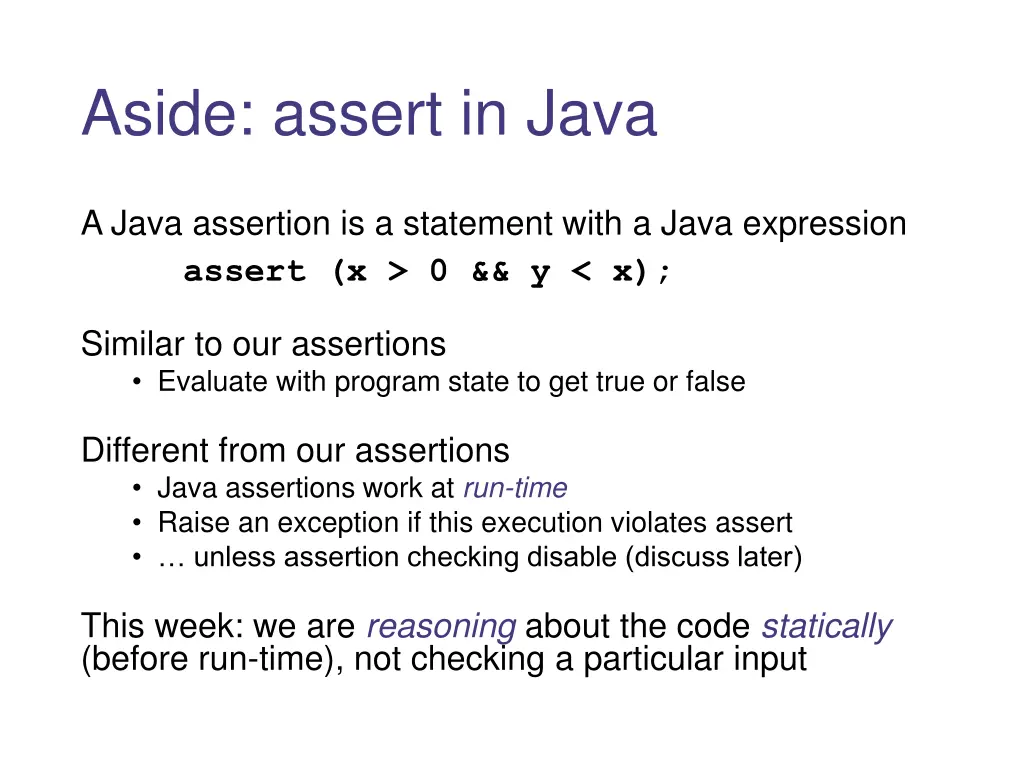 aside assert in java