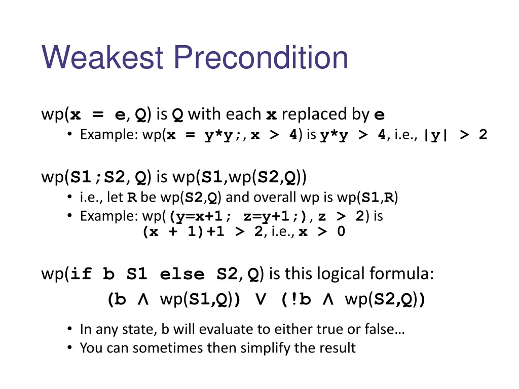 weakest precondition