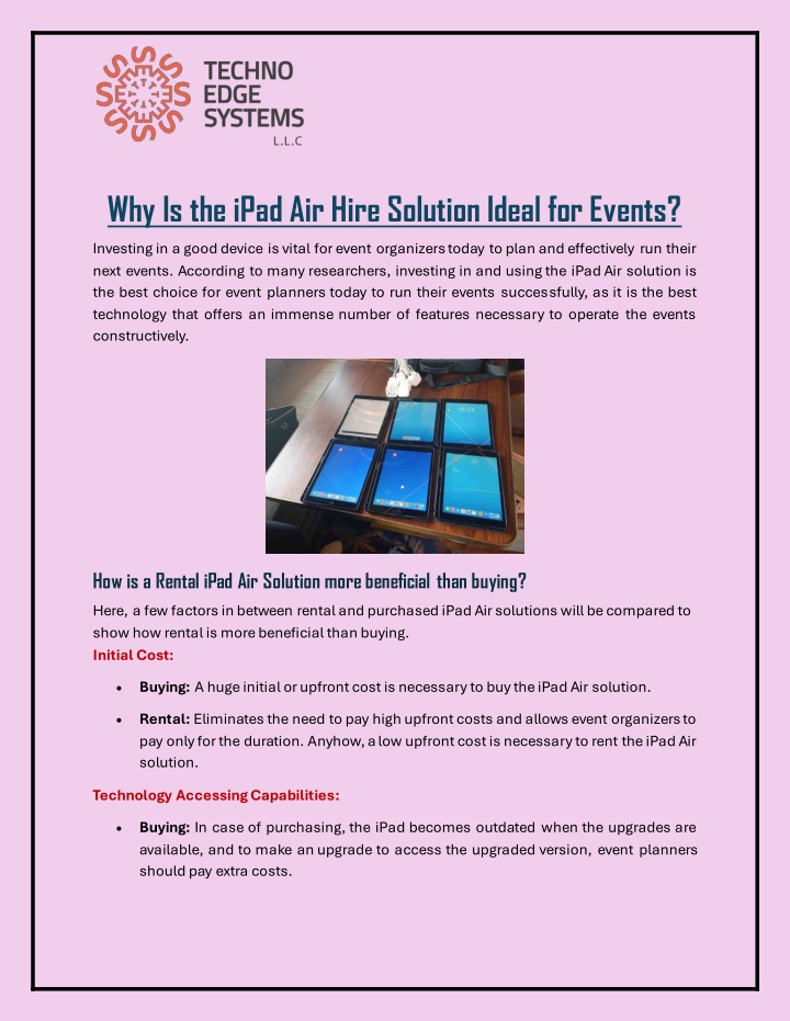 why is the ipad air hire solution ideal for events