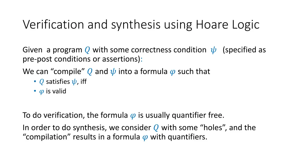 verification and synthesis using hoare logic