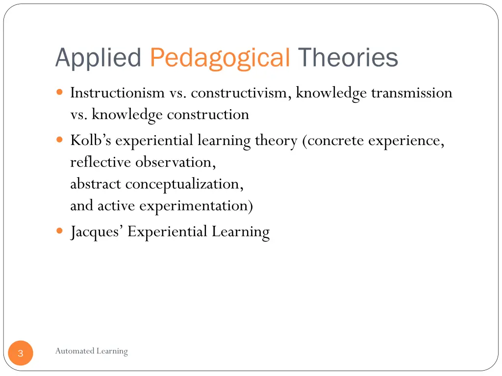 applied pedagogical theories