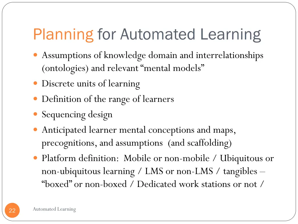 planning for automated learning