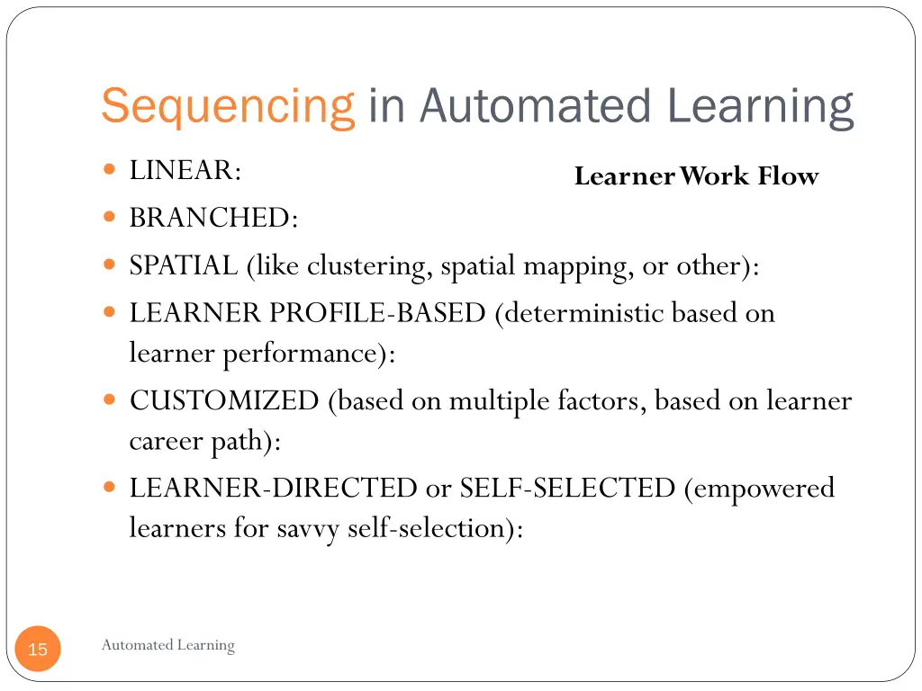 sequencing in automated learning