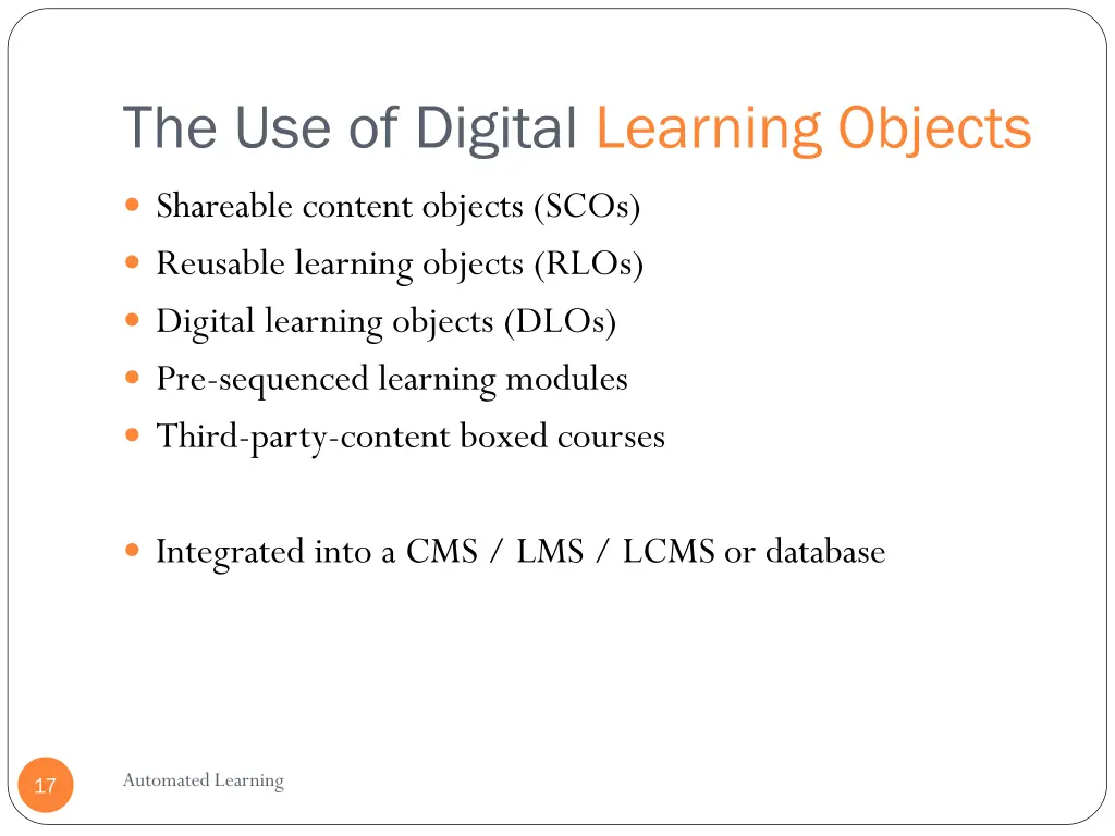 the use of digital learning objects