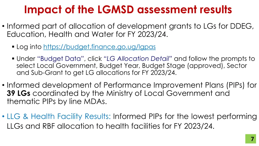 impact of the lgmsd assessment results