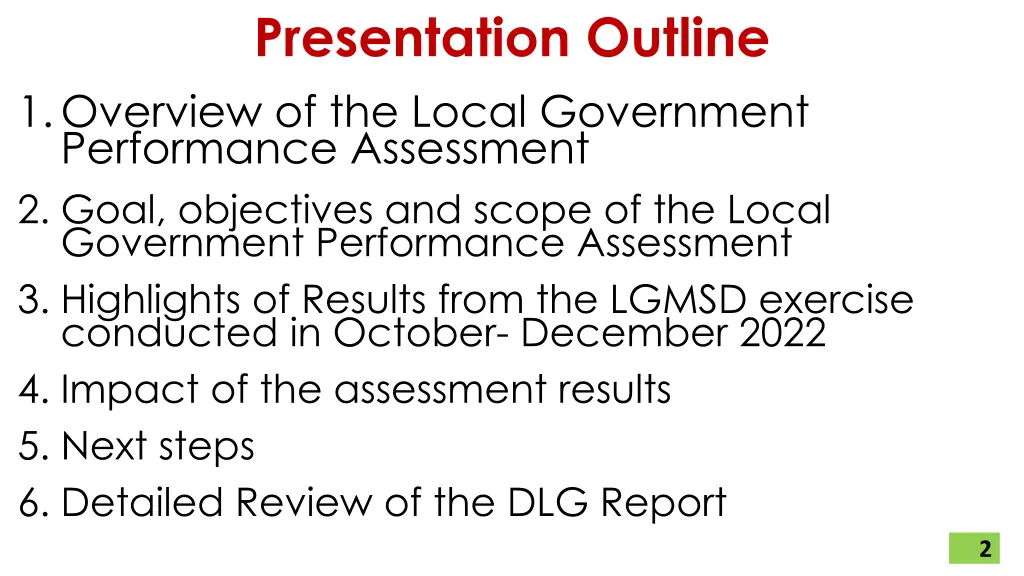 presentation outline 1 overview of the local