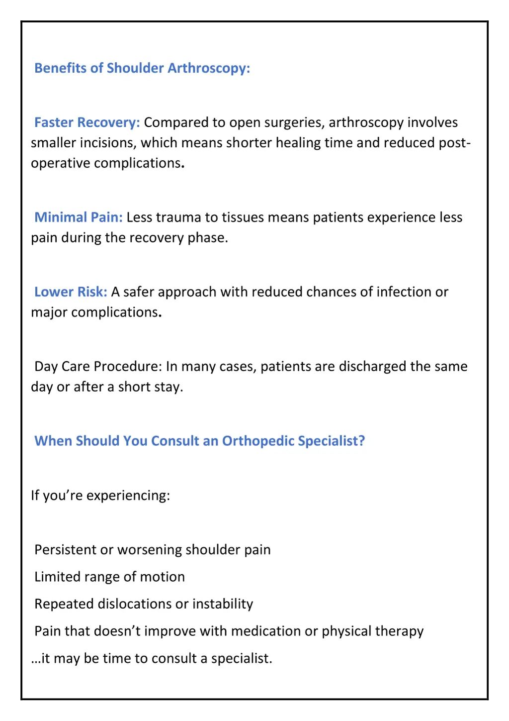 benefits of shoulder arthroscopy