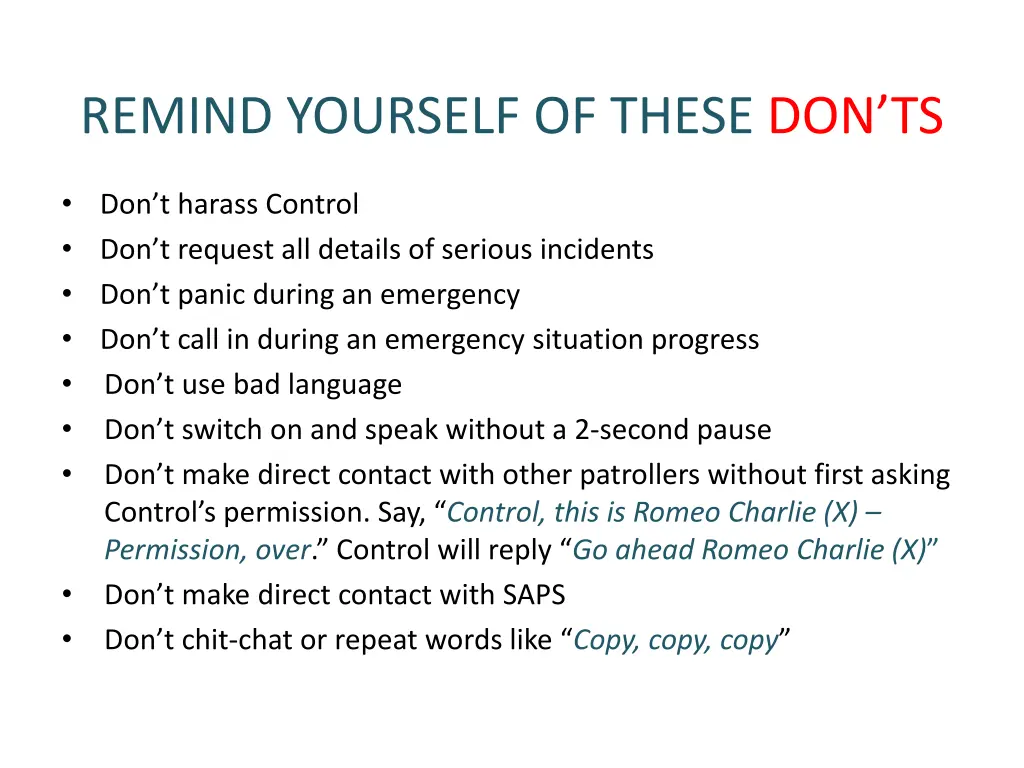 remind yourself of these don ts