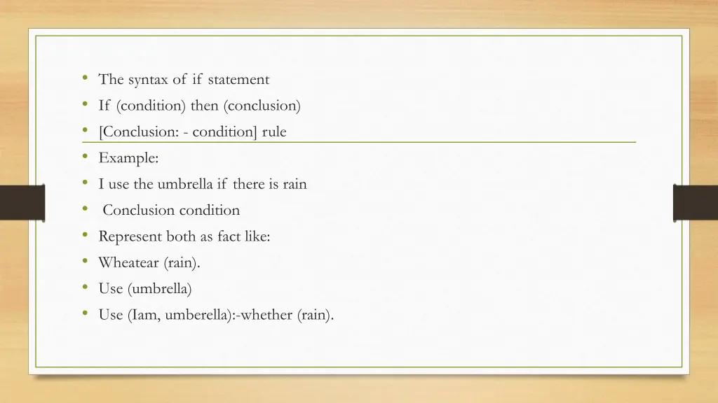 the syntax of if statement if condition then