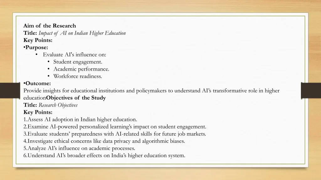 aim of the research title impact of ai on indian