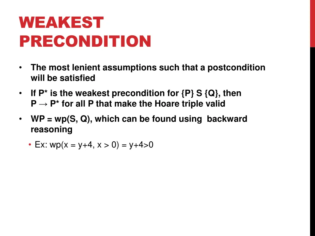 weakest precondition