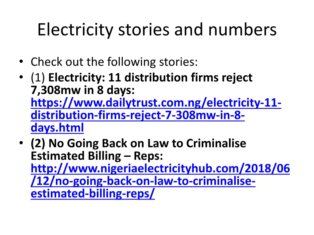 electricity stories and numbers