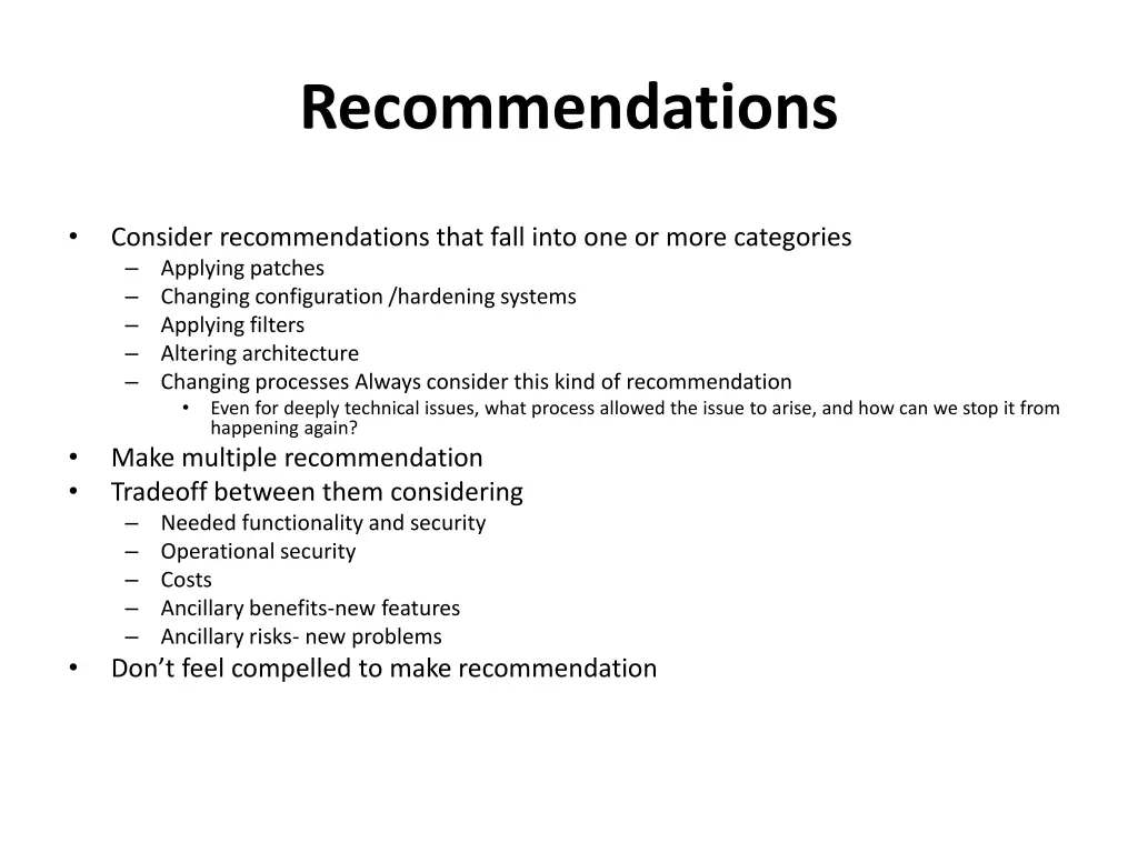 recommendations