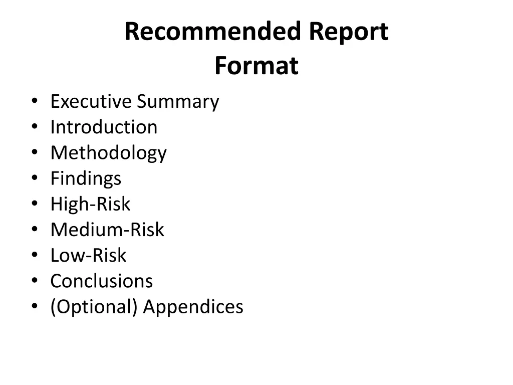 recommended report format executive summary