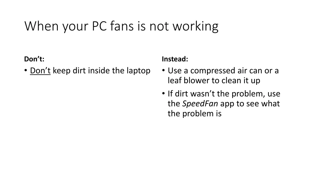 when your pc fans is not working