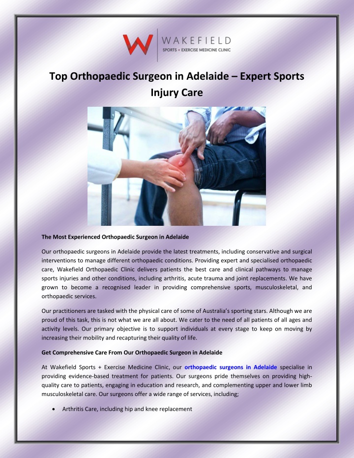 top orthopaedic surgeon in adelaide expert sports