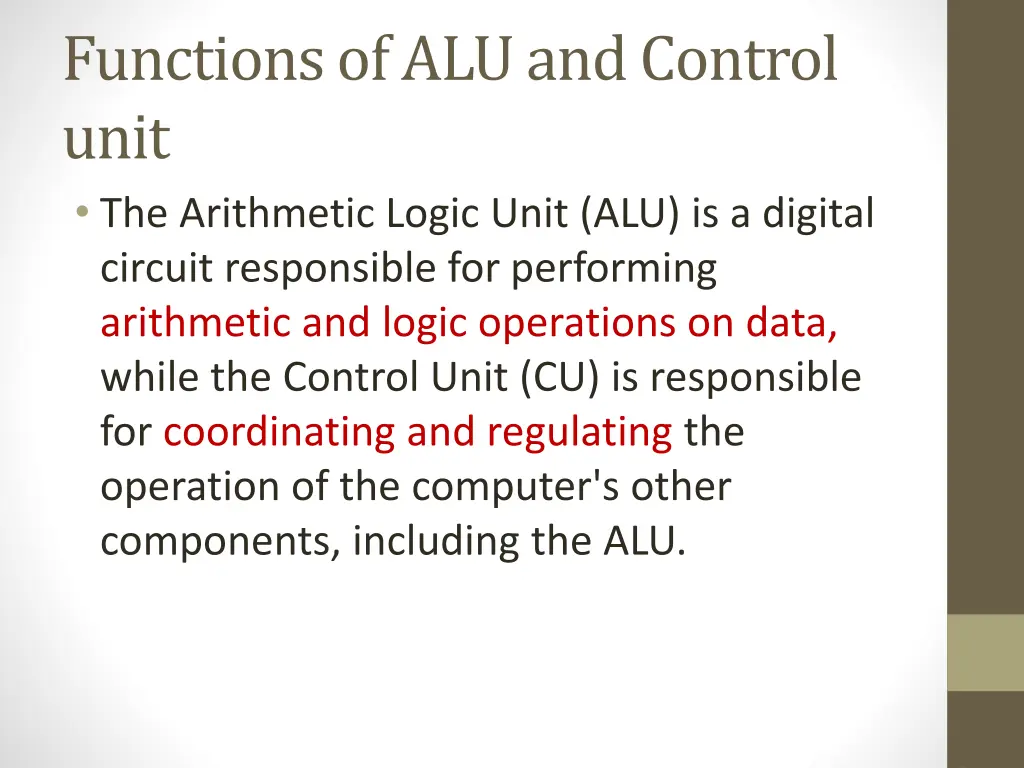 functions of alu and control unit the arithmetic