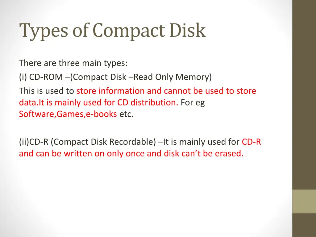 types of compact disk