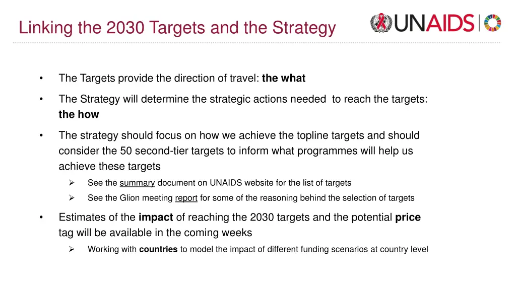 linking the 2030 targets and the strategy