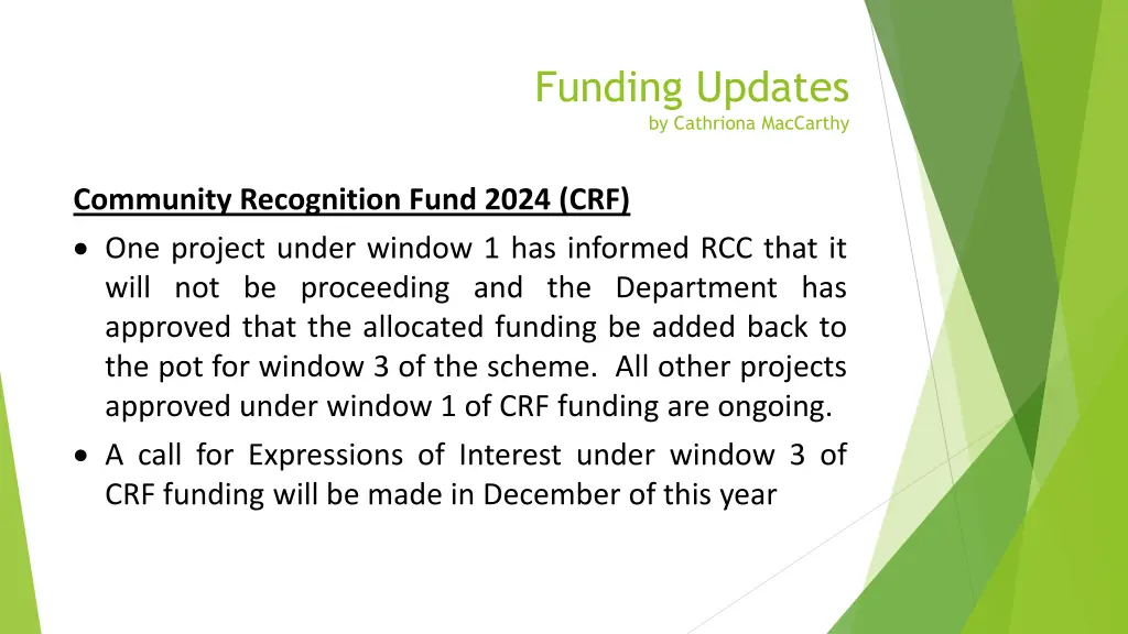 funding updates by cathriona maccarthy