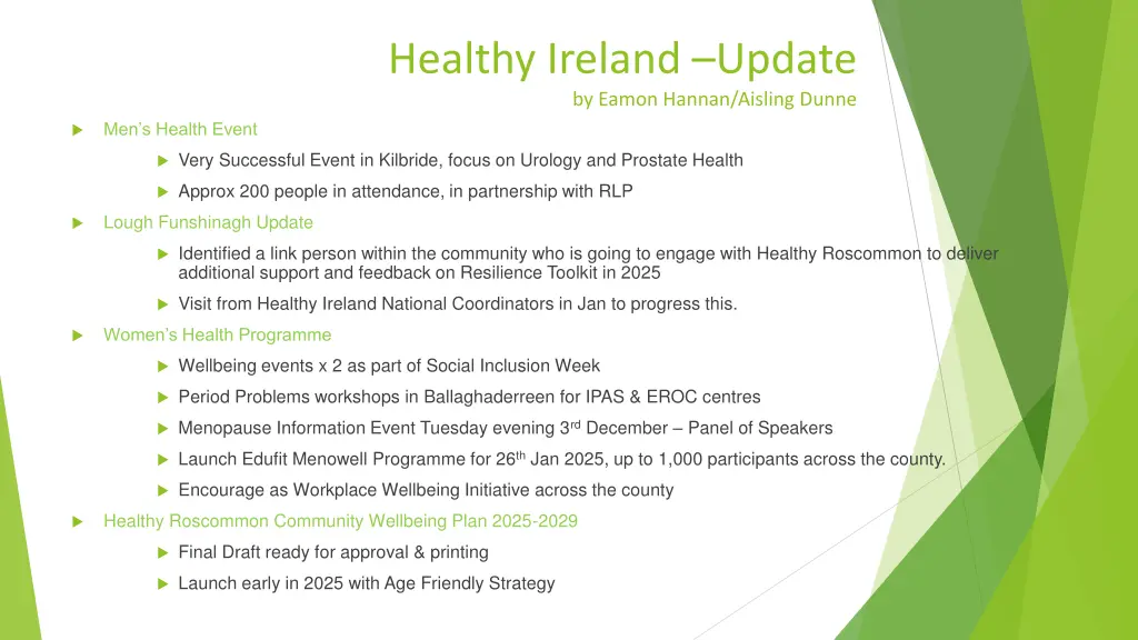 healthy ireland update by eamon hannan aisling