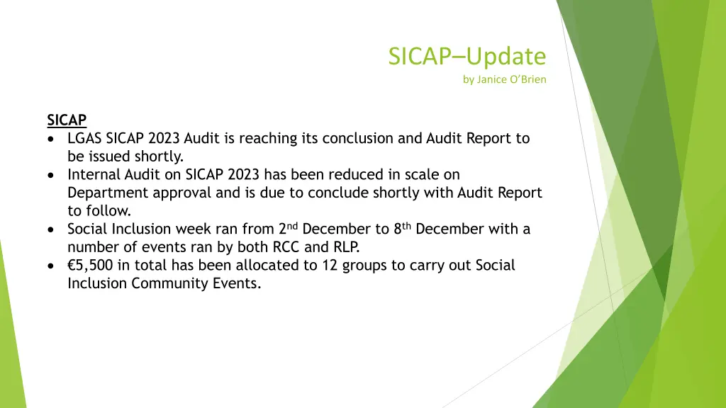 sicap update by janice o brien