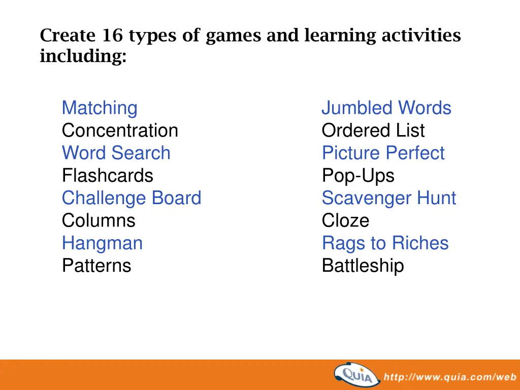 create 16 types of games and learning activities