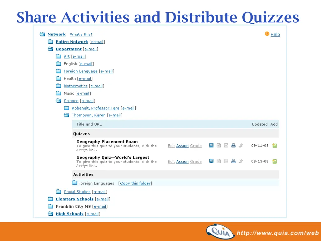 share activities and distribute quizzes