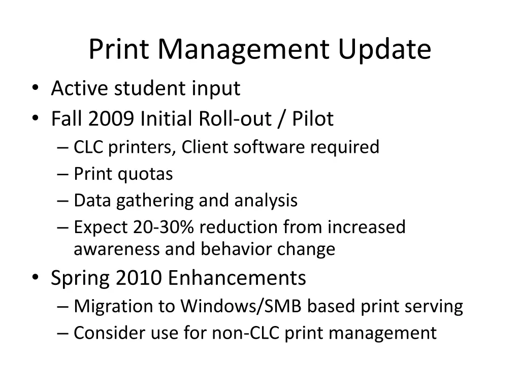 print management update active student input fall