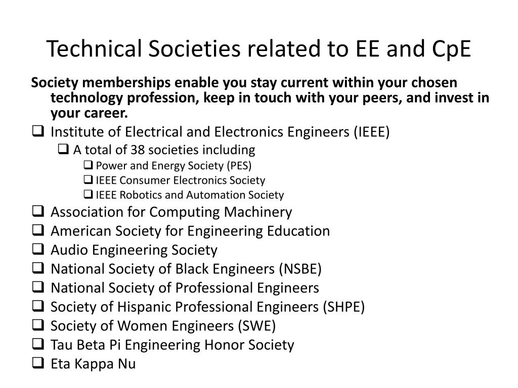 technical societies related to ee and cpe