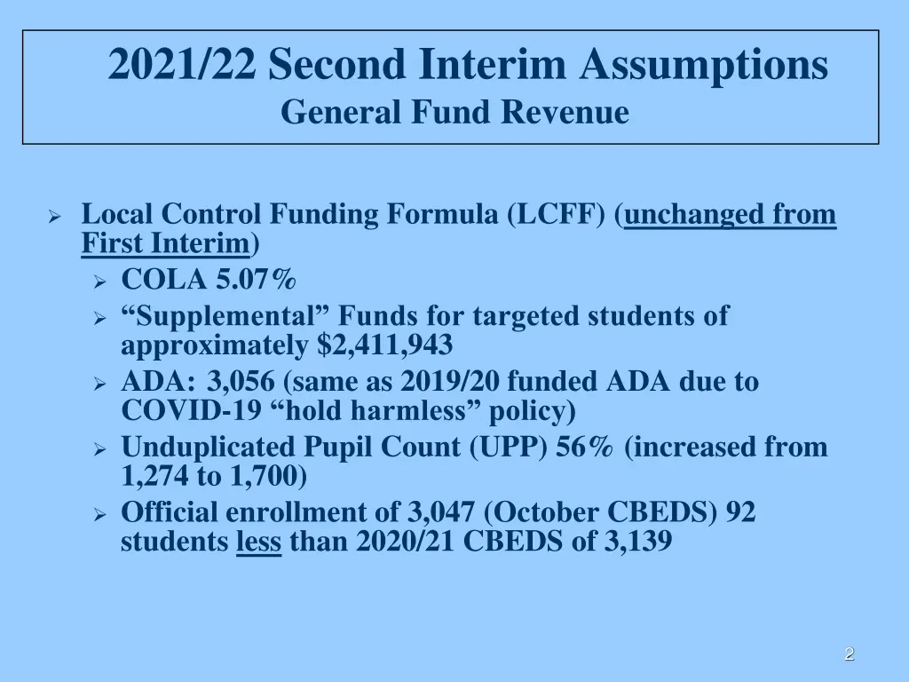 2021 22 second interim assumptions general fund