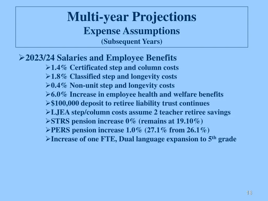 multi year projections expense assumptions 2