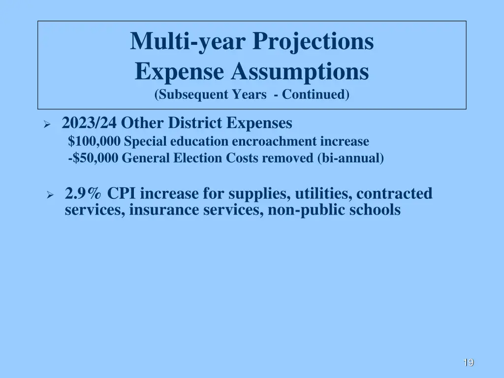 multi year projections expense assumptions 3