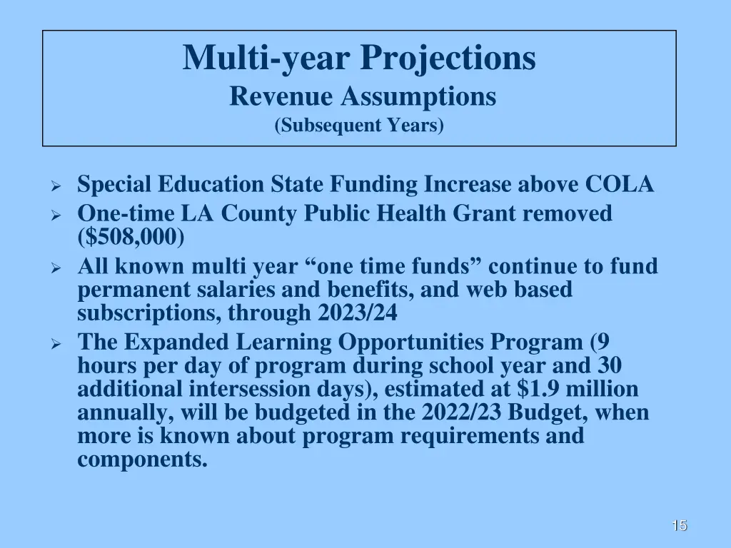 multi year projections revenue assumptions 1
