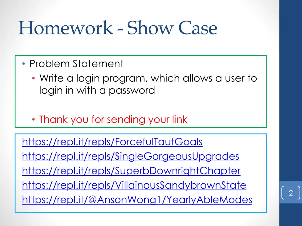 homework show case