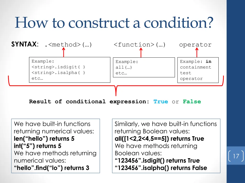 how to construct a condition 1