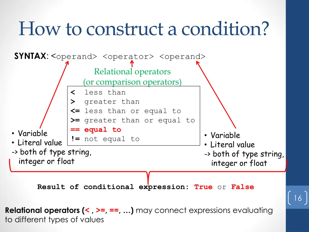 how to construct a condition