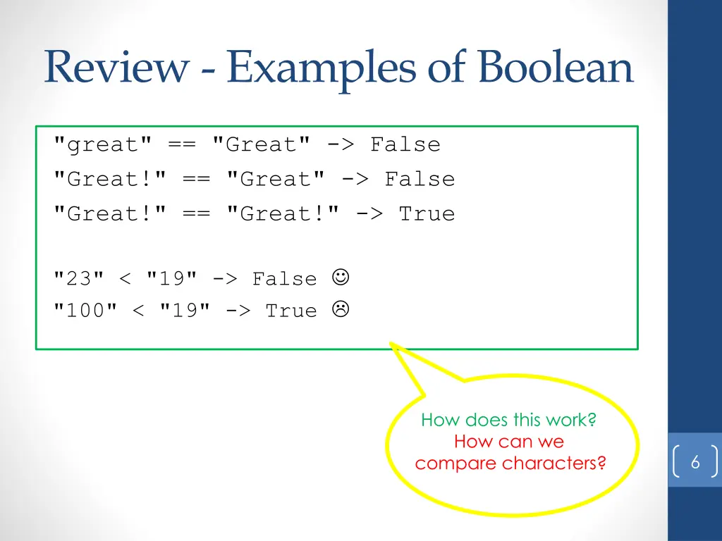 review examples of boolean