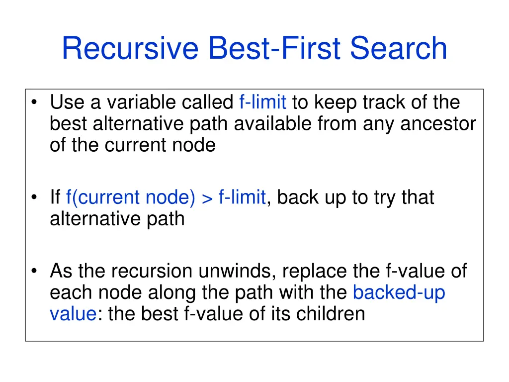 recursive best first search