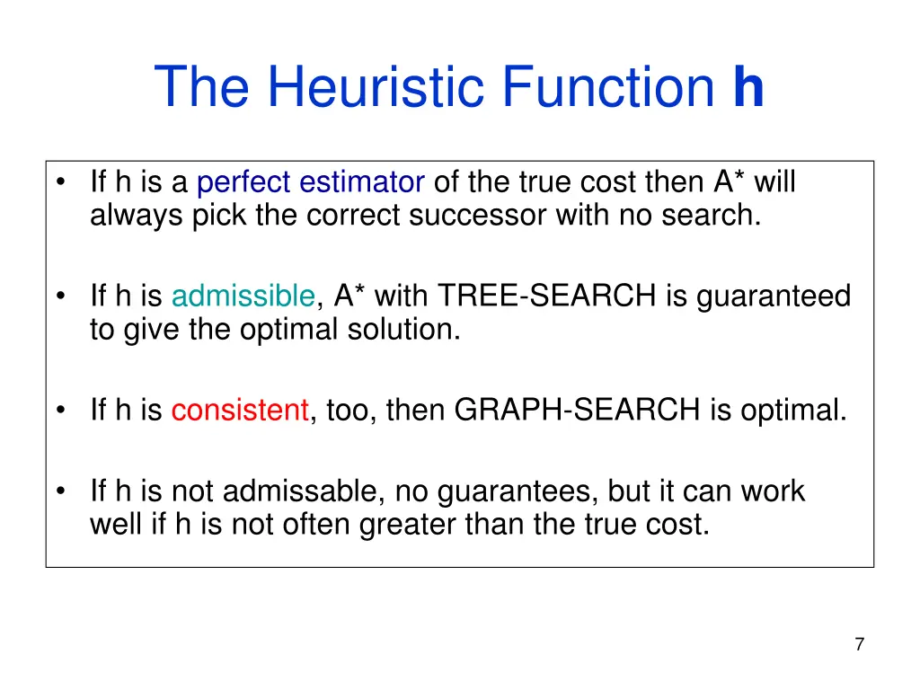 the heuristic function h