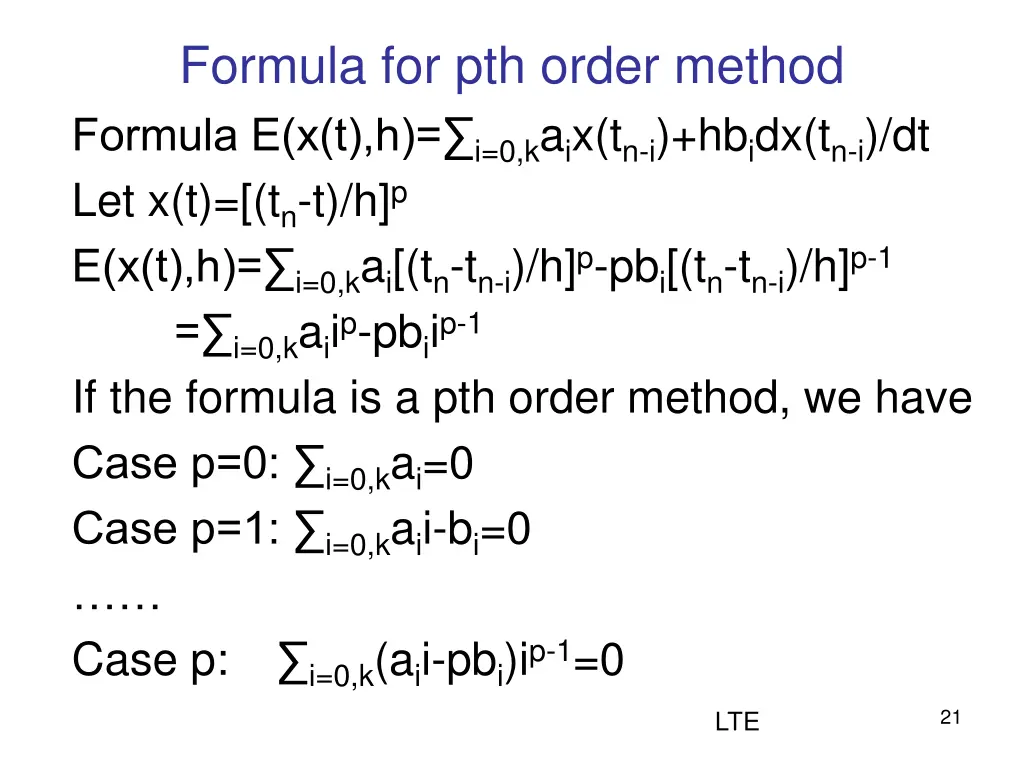 formula for pth order method formula