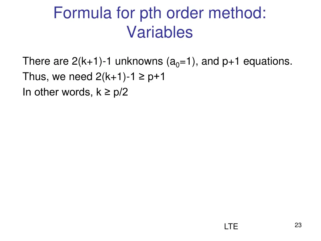 formula for pth order method variables