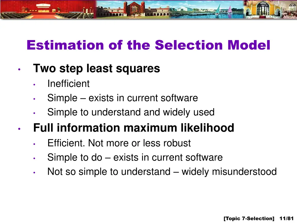 estimation of the selection model